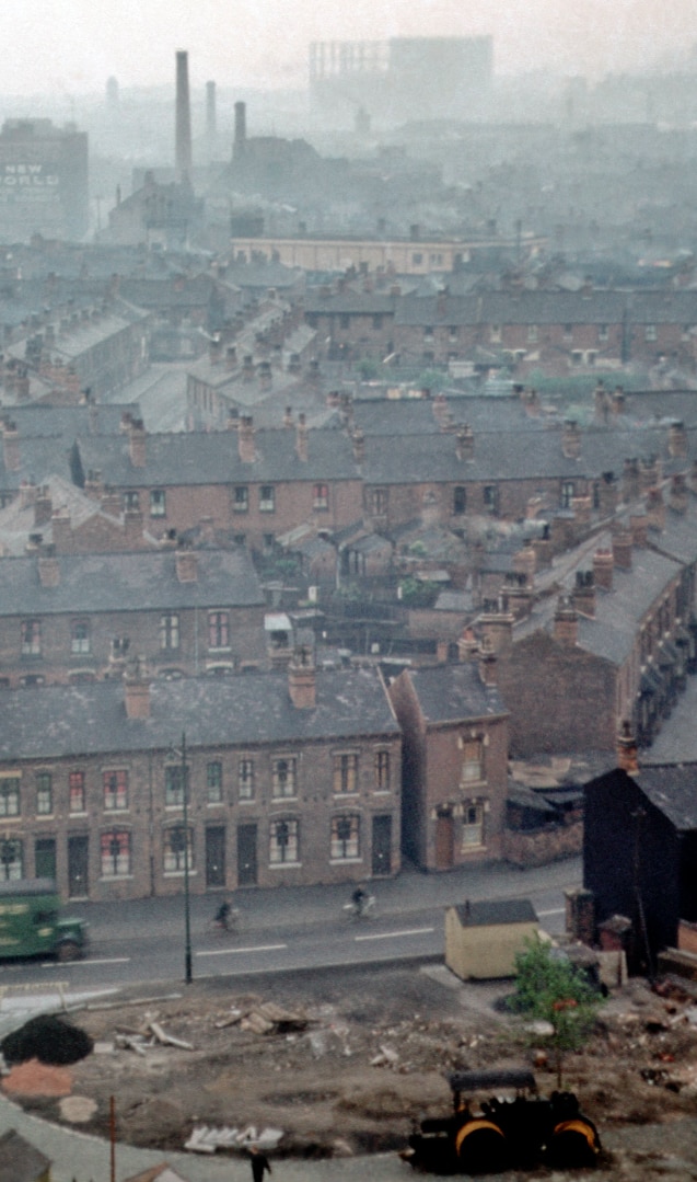 Imagem área da região de Aston, em Birmingham. Foto de 1958