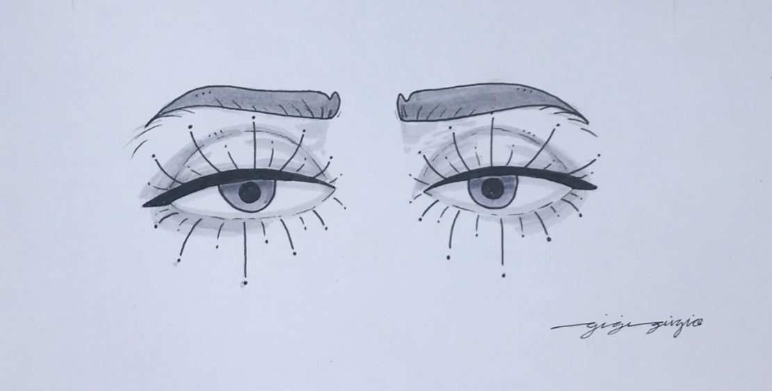Olhos desenhados à lápis em preto e branco